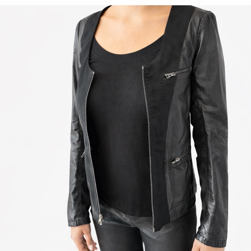 Donna Karan Collection Black Lambskin Mixed-Media Jacket